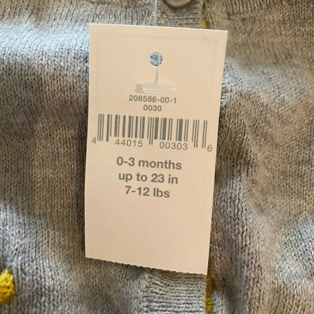 BabyGap Grey & Yellow Cardigan Sweater Size 0-3 Months